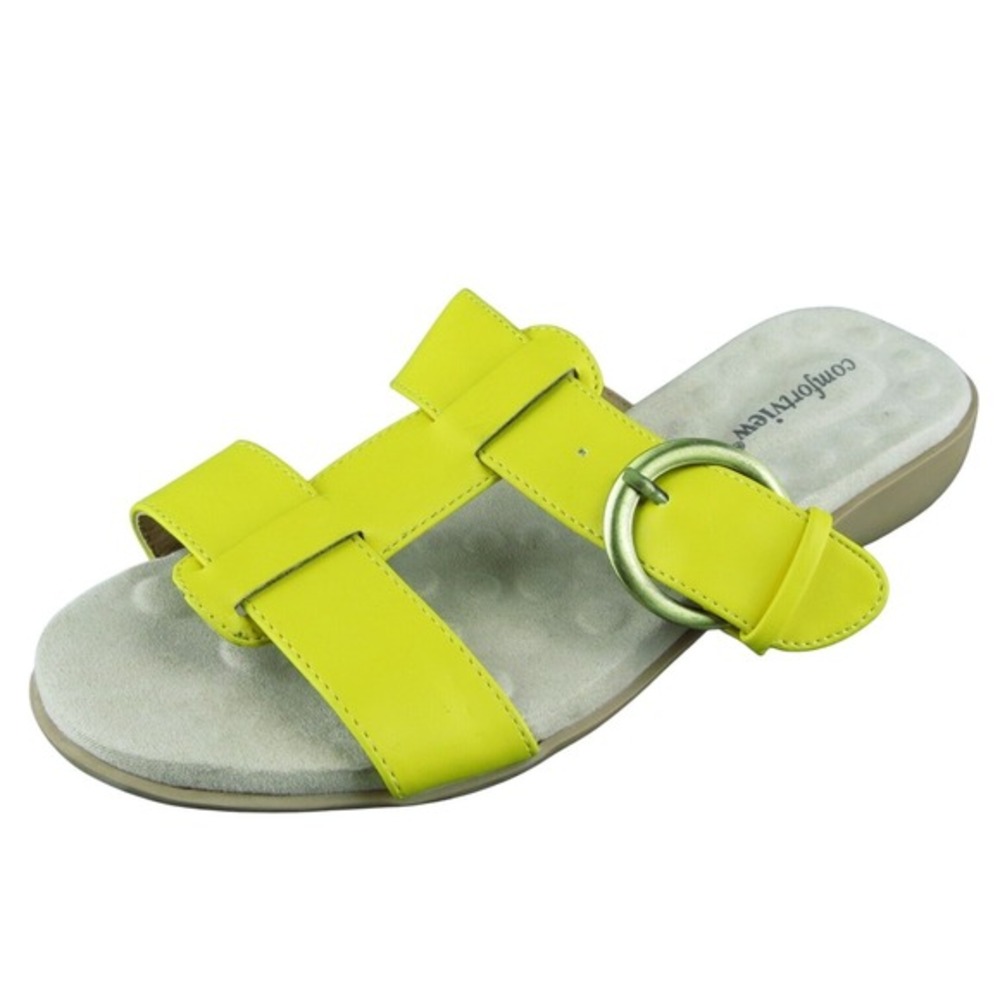 Comfortview Dawn Women Slide Sandal Shoes Yellow Synthetic Size 7 Extra Wide‎